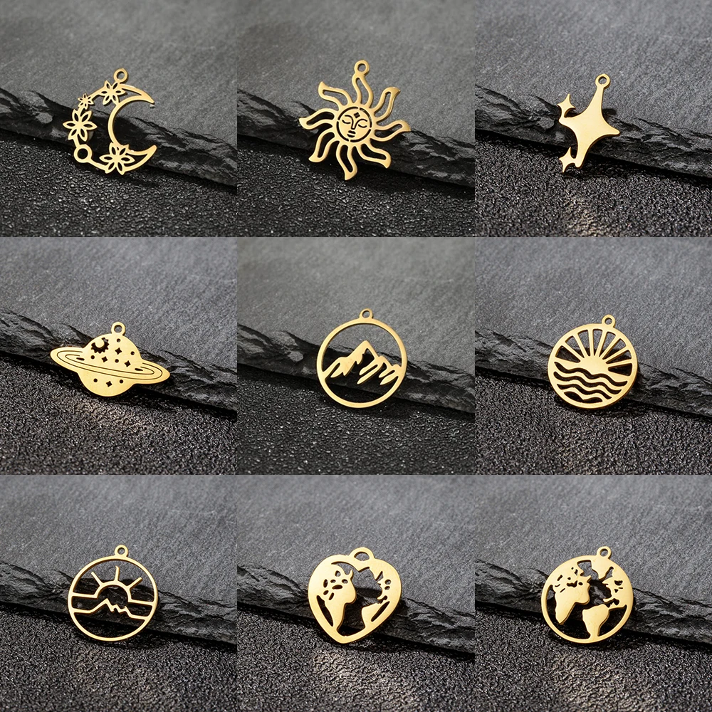 Zestaw bransoletek z zawieszką Sun Moon And Star Materiały do ​​majsterkowania Naszyjnik ze stali nierdzewnej Wisiorek Biżuteria Tworzenie ozdób Ozdoba