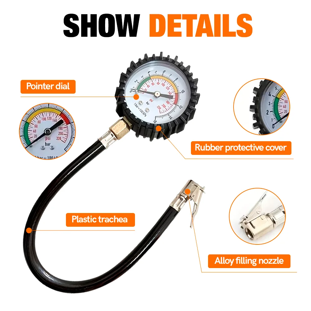 220PSI Car Tyre Air Pressure Tester, High-precision Long Tube Tire Gauge Meter, For Auto Motorcycle Truck Bike Measurement Tools view 3