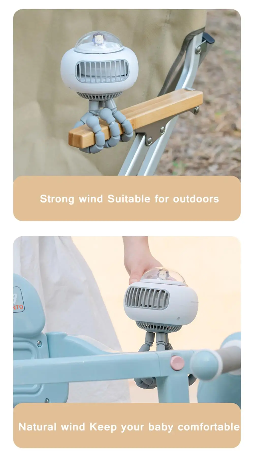 Portable Baby Stroller Fan USB Rechargeable 3600mAh Shake Head Handheld Clip Flexible Octopus Portable Table Mini Fan For Kids