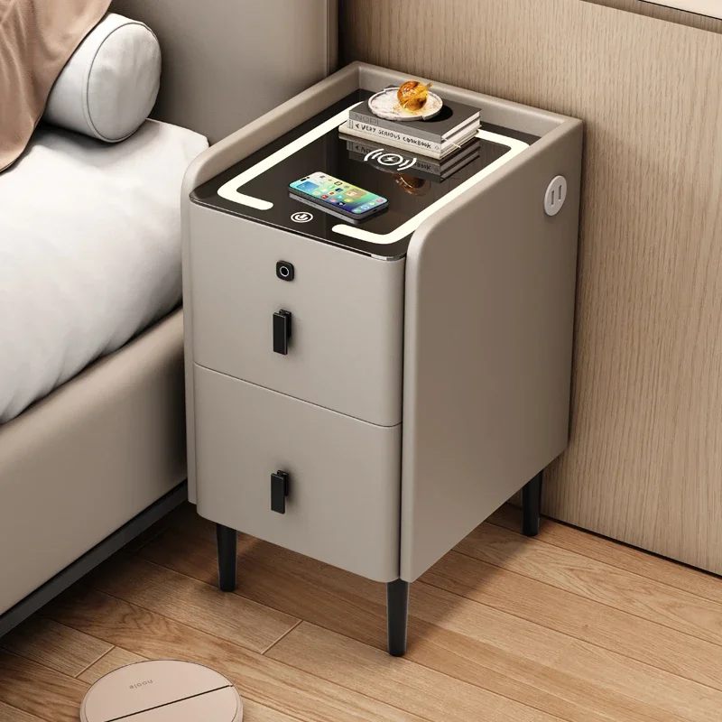 Minimalistische massief houten opbergkast Slim luxe nachtkastje Ultra smal nachtkastje Compacte slaapkamerorganizer met opladen