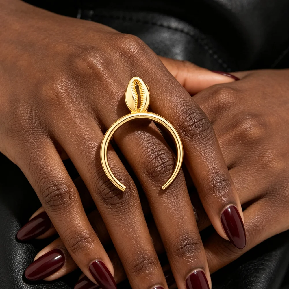 Böhmische Gold-Kaurimuschel-Ohrringe Ring Schmuckset Damen Modeschmuck Geschenk – Detail 6