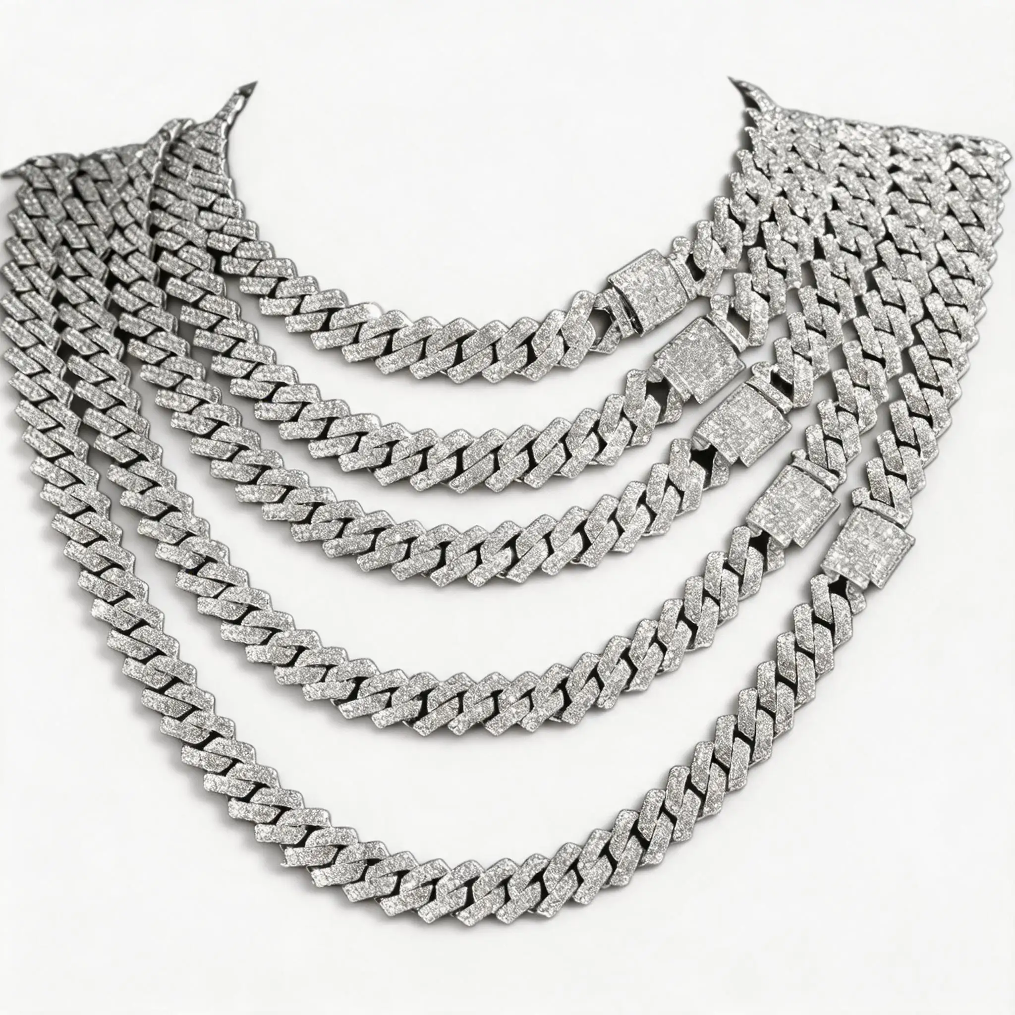 

Men's Women's 14MM Prong Cuban Link Chain Necklace Iced Out 2 Row Rhinestone Paved Miami Hip Hop Jewelry