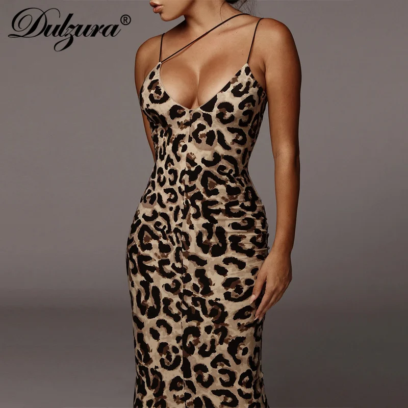 Dulzura Women Party Club Evening Streetwear Leopard Bodycon Midi Dress 2024 Summer Clothes Wholesale Items For Business