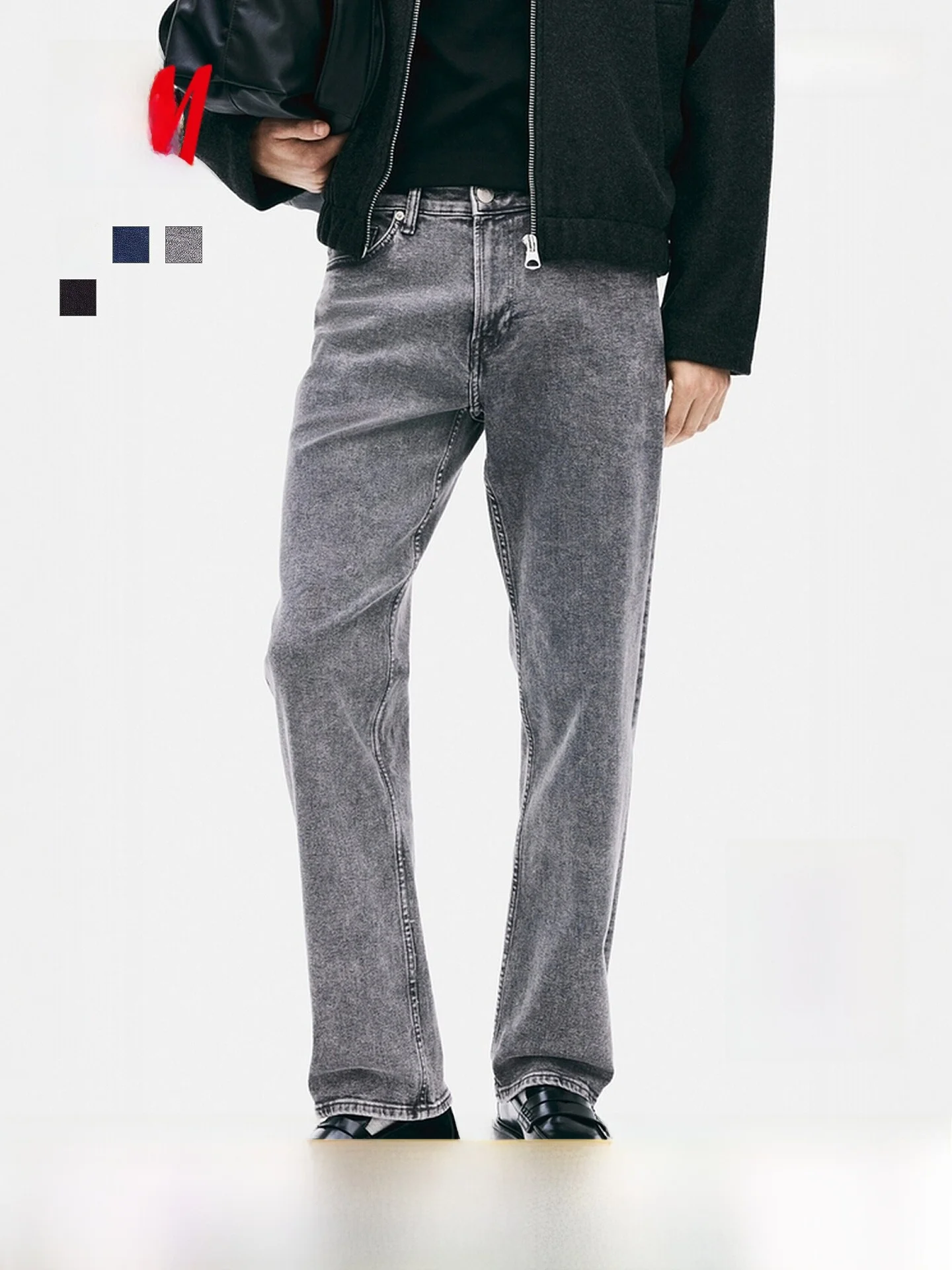 

Men's Vintage Washed Straight Leg Jeans Destructured Color Rub off Cotton Blend Comfortable Fit Casual Spring H&M 1311674