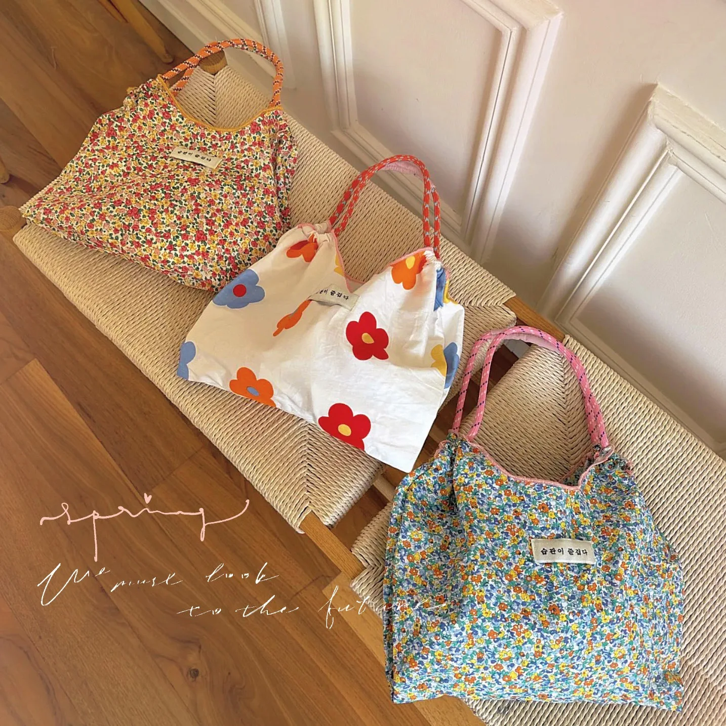 Large Capacity Baby Bag Ins Floral Canvas Bag Single Shoulder Tote Bag Environmentally Friendly Cloth Bag Mommy Bag