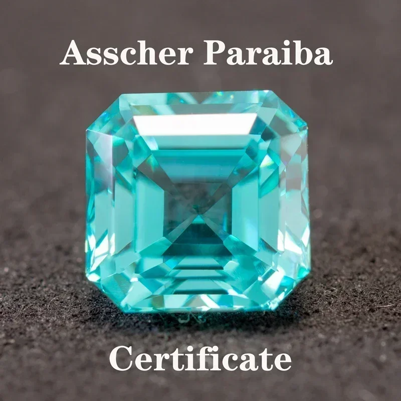 

Asscher Cut Lab Grown Sapphire Paraiba Charms Gemstone Extremely Shiny Quality Advanced Jewelry Making Materials AGLCertificate