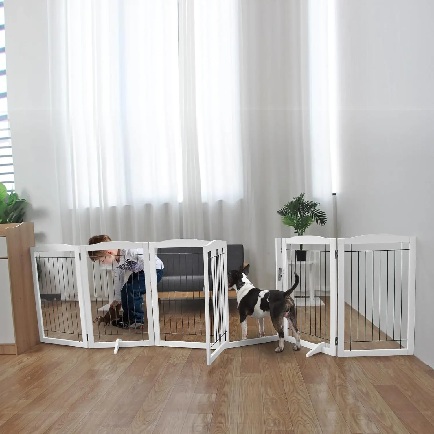 Zjsf Free Standing Panel Dog Gate With Door For Indoor,Doorways,House, Hallways,Or Stairs Freestanding Foldable Gate For Dog