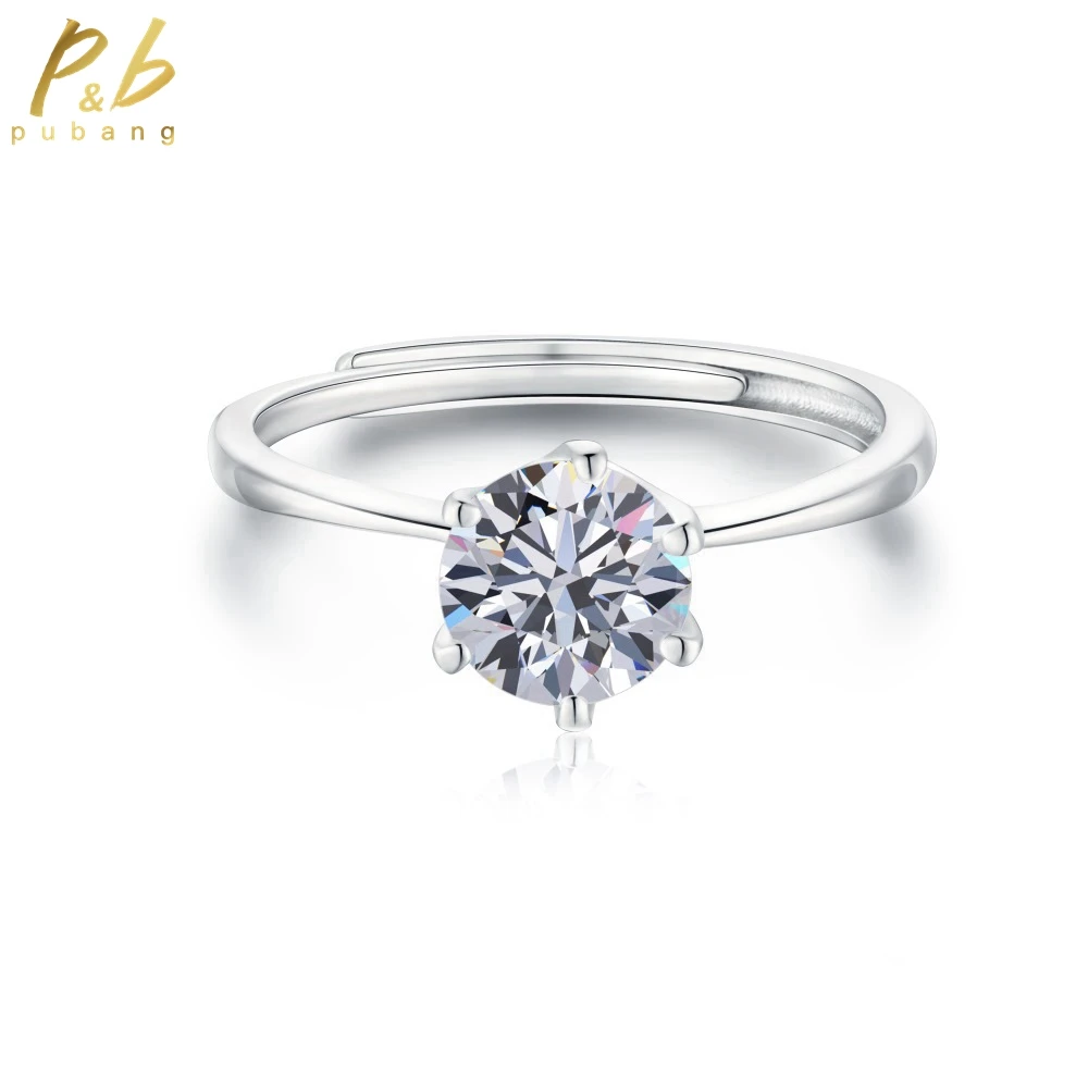 

PuBang for Women Gift Round Created Moissanite Fine Jewelry Solid 925 Sterling Silver Anniversary Open Adjustable Ring Wholesale