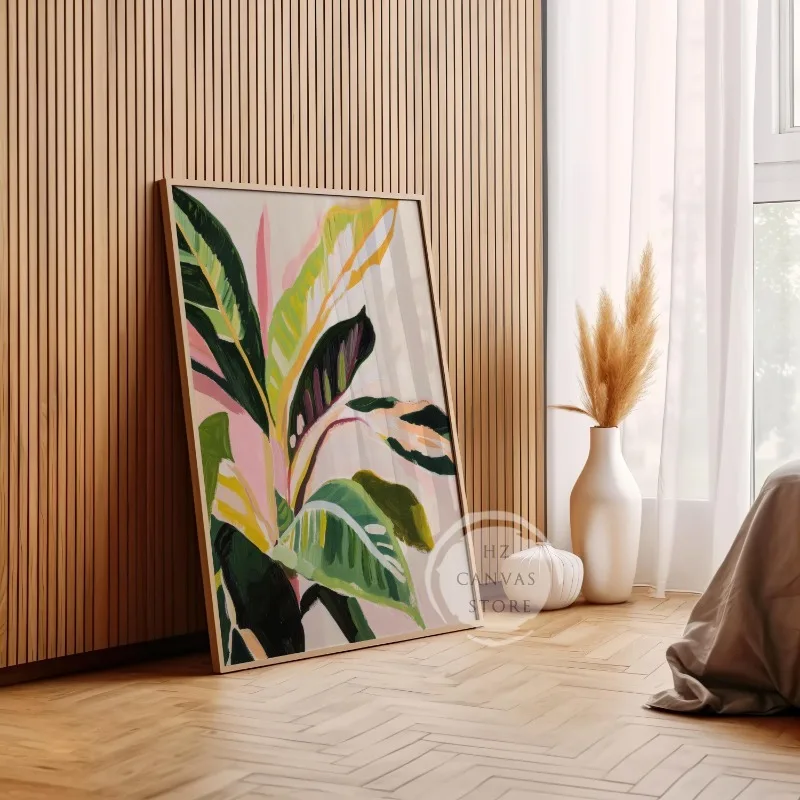 Modern Botanical Monstera Calathea Posters Prints Pastel Green Plant Canvas Painting Wall Art Picture for Living Room Home Decor