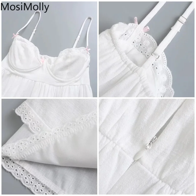 MosiMolly 2022 Summer Dress White Cotton Lace Dress Sexy Strap Dress Boho Beach Dress Female Vestidos