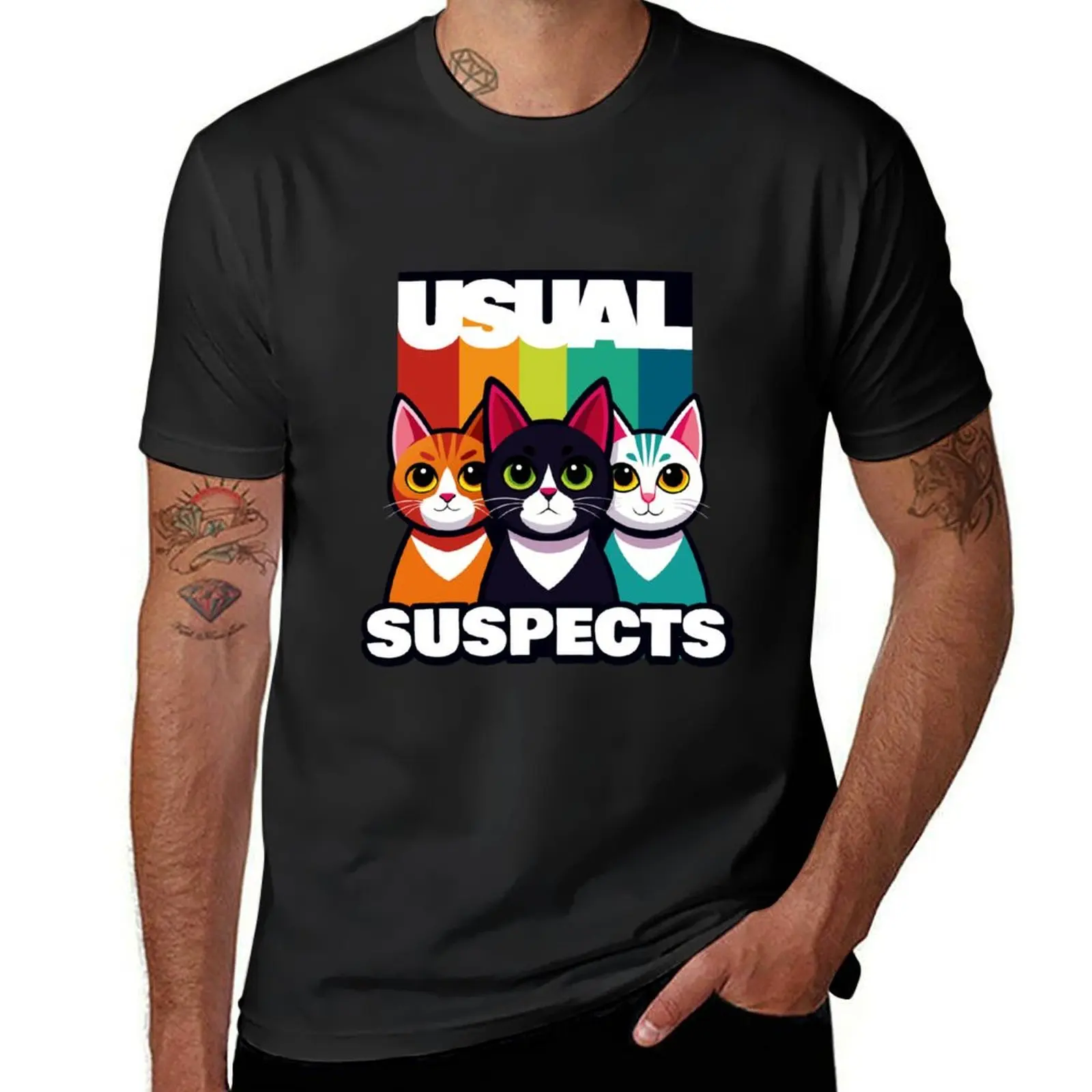 Usual suspects - cats T-Shirt sweat customs Short sleeve tee slim fit t shirts for men