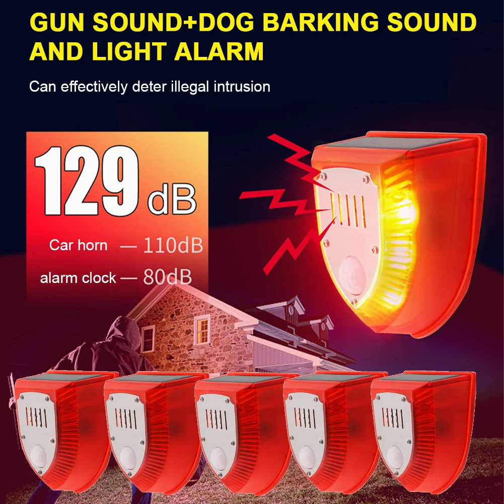 

LED Solar Alarm Light Outdoor Sound Alarm Siren 129db Security Alarm Light Farmland Pasture Anti-Thief Security Light