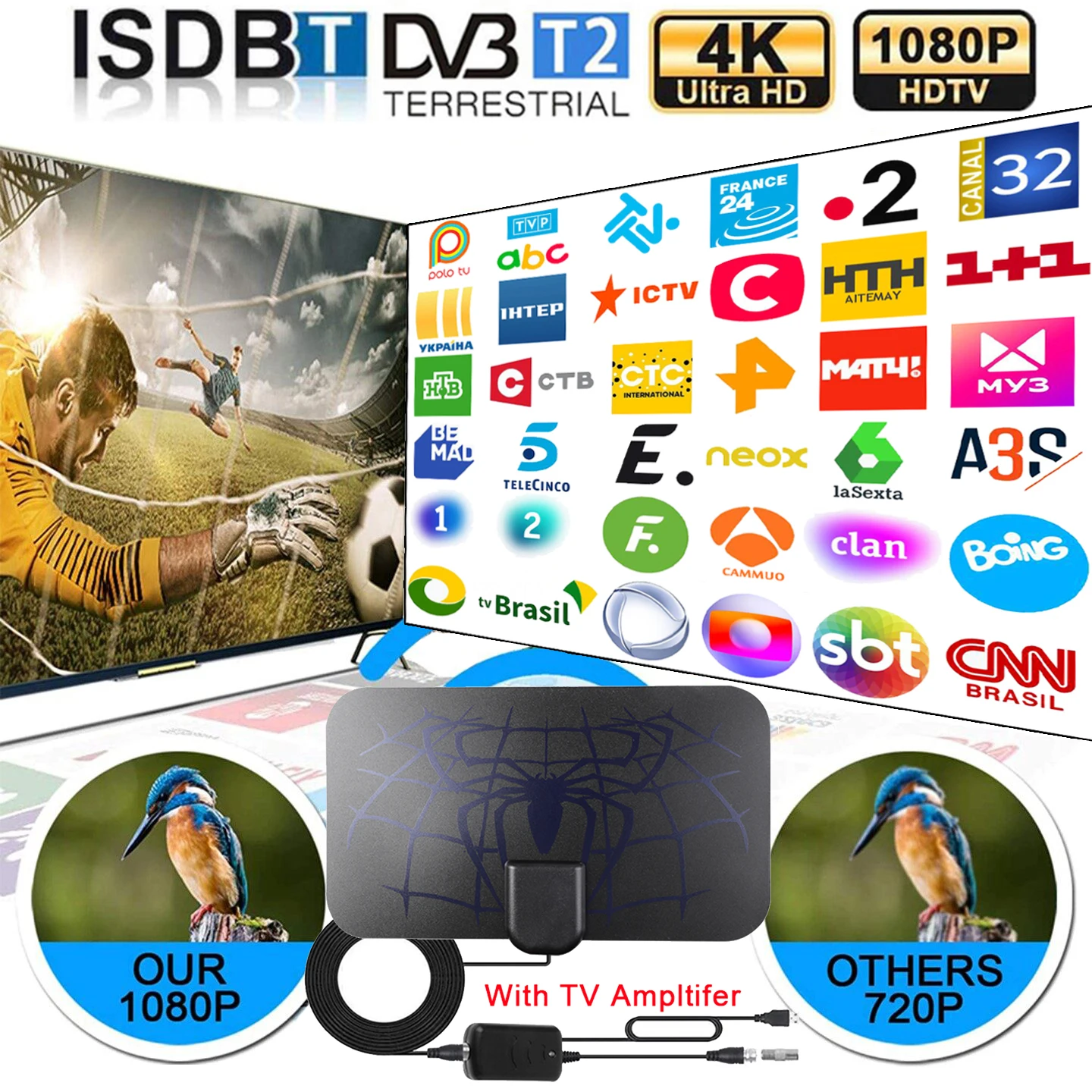 4K 8K 3000 Miles Digital DVB T2 TV Antenna with amplifier Booster Aerial For Car antenna smart TV  Free isdb Channel OutDoor