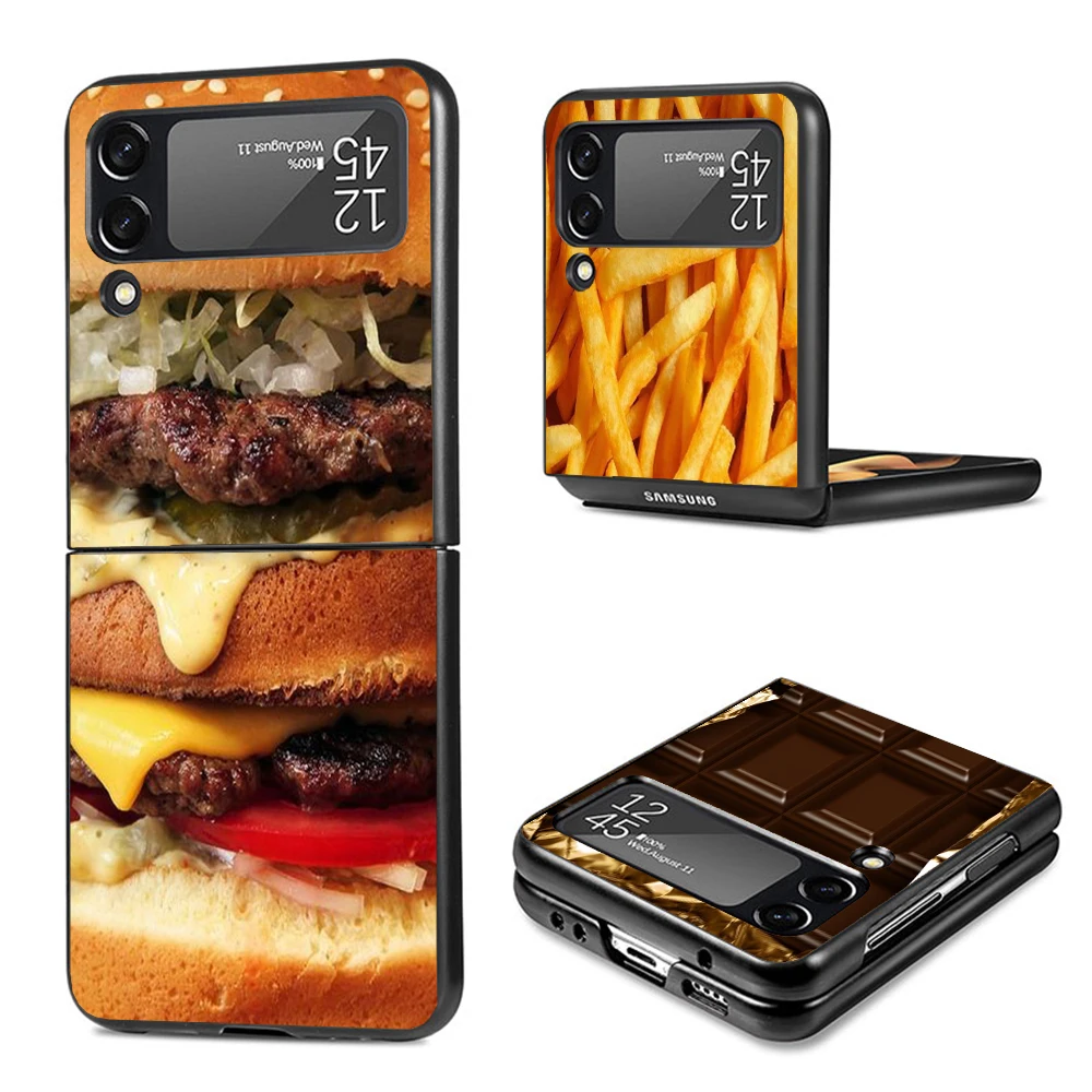 Food Fries Beer Cheese Sushi Cookie Phone Case For Samsung Galaxy Z Flip3 Flip4 Flip5 Flip6 PC Shell For Z Flip 3 4 5 6 Hard Fol