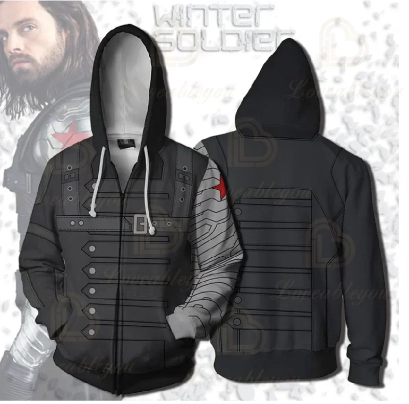 Long Sleeve 3D Printed Winter Soldier Hoodies Sweatshirts Men Hoody Hooded Super Hero Cosplay Jacket Spring Autumn Clothing