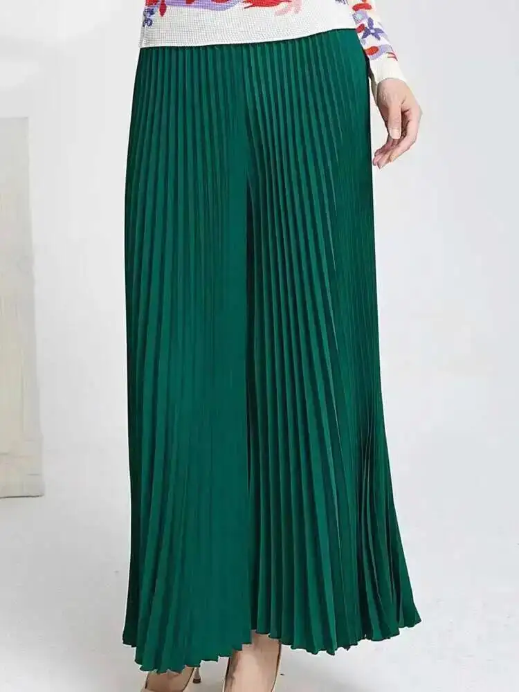 Women Trend All-match Pleated Pant High Elastic Waist Wide Leg Solid Pants Loose Female Clothing 2025 Spring New FIVX