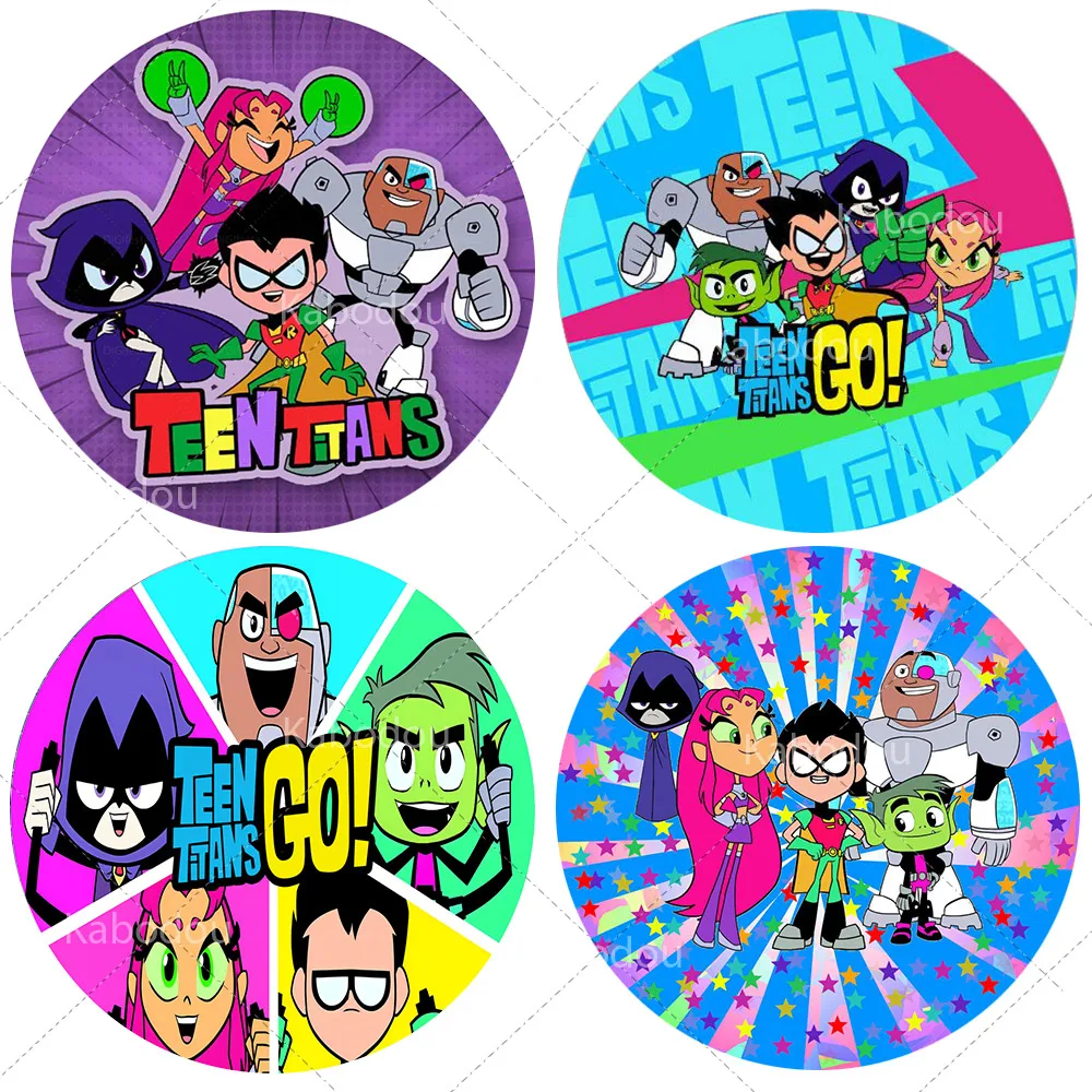 Teen Titans GO Party Backdrop Round Cover Boy Kids Birthday Circular Background Cartoon Elastic Banner Poster Prop Decoration