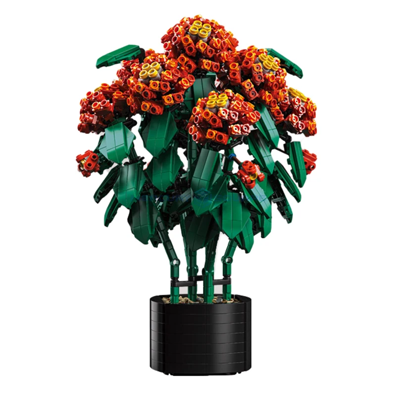 Lantana Flower Bonsai MOC Potted Plant Building Blocks Ideas Ornament Bricks Toy Gift for Girls Lover