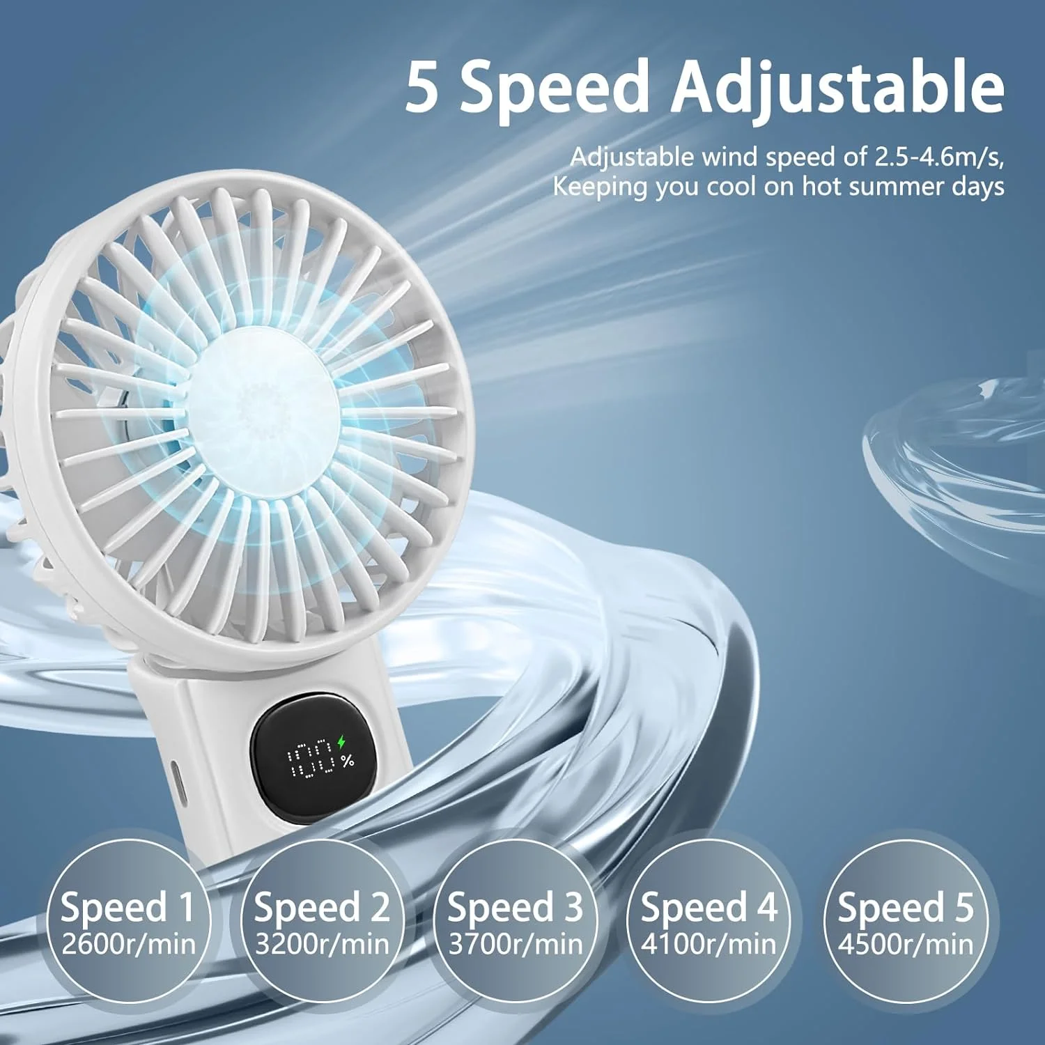 Portable Handheld Fan 2 Pack, Foldable Mini Hand Fan USB Rechargeable Battery Operated Fan with 5 Speeds Quiet Small Personal Ne