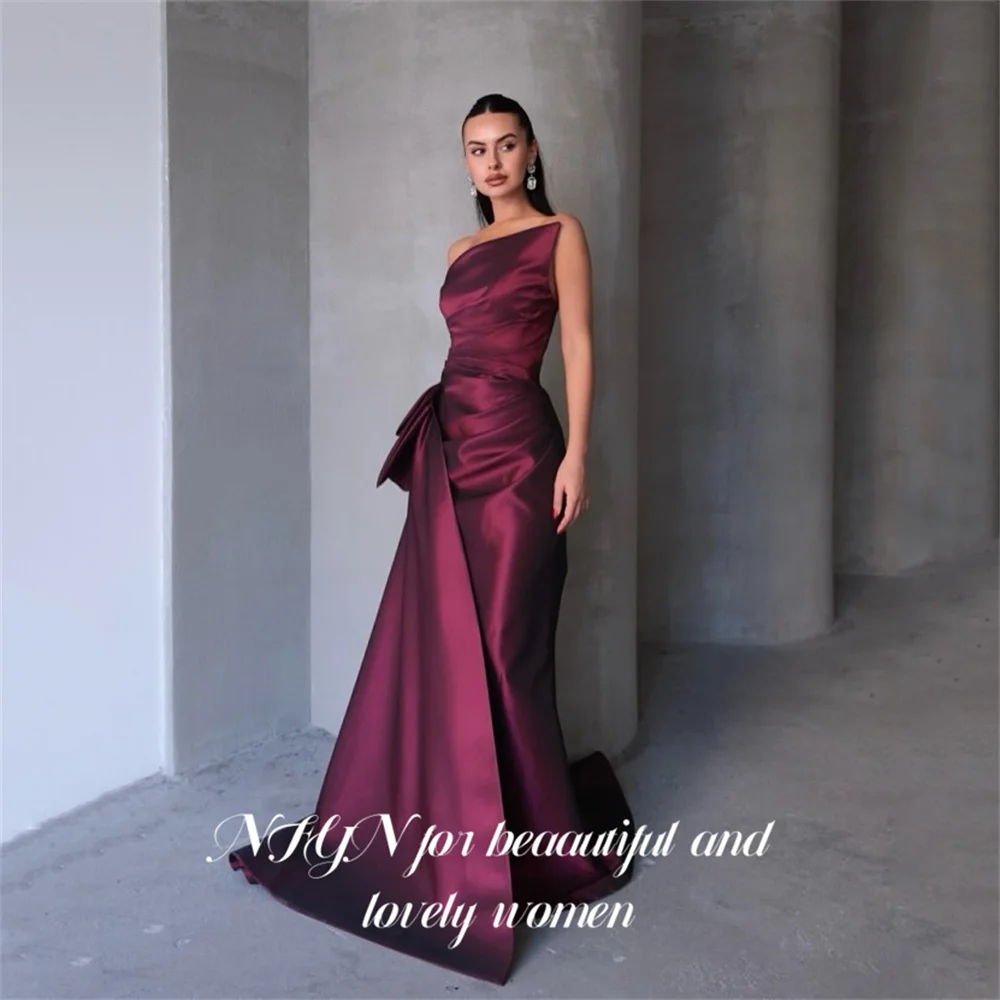 NFYN robe de soirée bordeaux Satin sirène robes de bal drapée fête robe formelle sans manches robe de bal pour femme personnalisé
