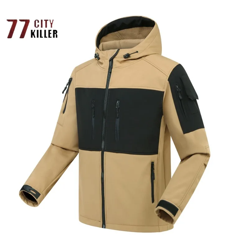 Autumn Winter New Outdoor Sports Shark Skin Men's Jacket Windproof Waterproof Warm Tactical Coat Men's Multi Pocket Zipper Coats