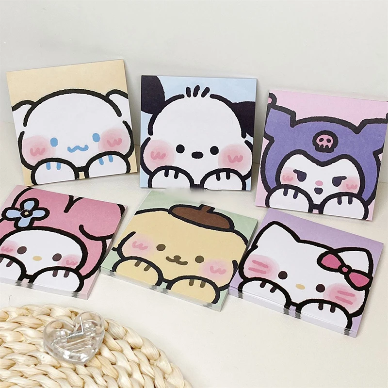 Sanrio Série Cartoon Avatar Sticky Notes, Melody Note, Papel decorativo, Estudante artigos de papelaria, Bonito Estilo Ins, 50pcs por livro