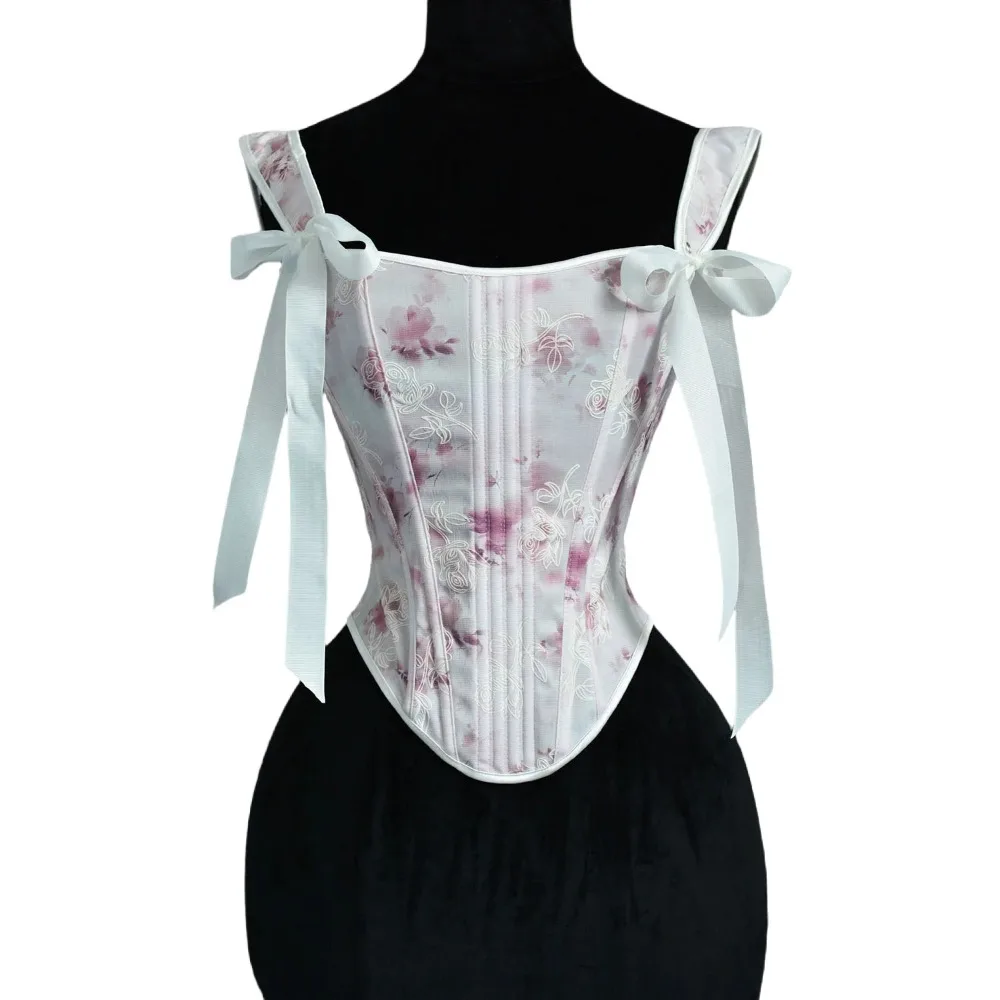 

Женский модный корсет с цветочным принтом, укороченный топ, винтажный лиф на шнуровке, тренажер на талии с косточками, костюм для контроля живота