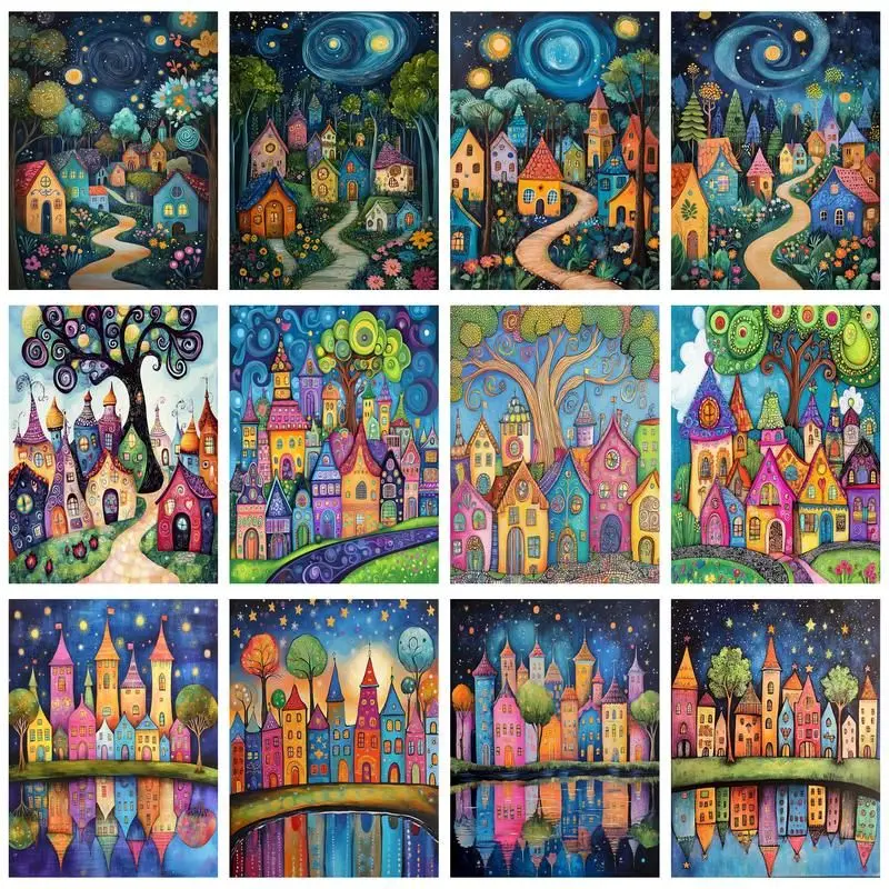 

CHENISTORY DIY Diamond Painting Full Square/Round Cartoon House Mosaic Diamond Embroidery Complete Kit Needlework Home Decor