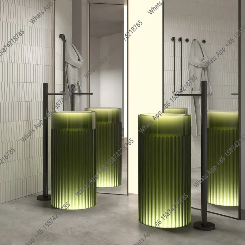 Column basin art transparent sink floor type wash basin bathroom resin wash basin customization