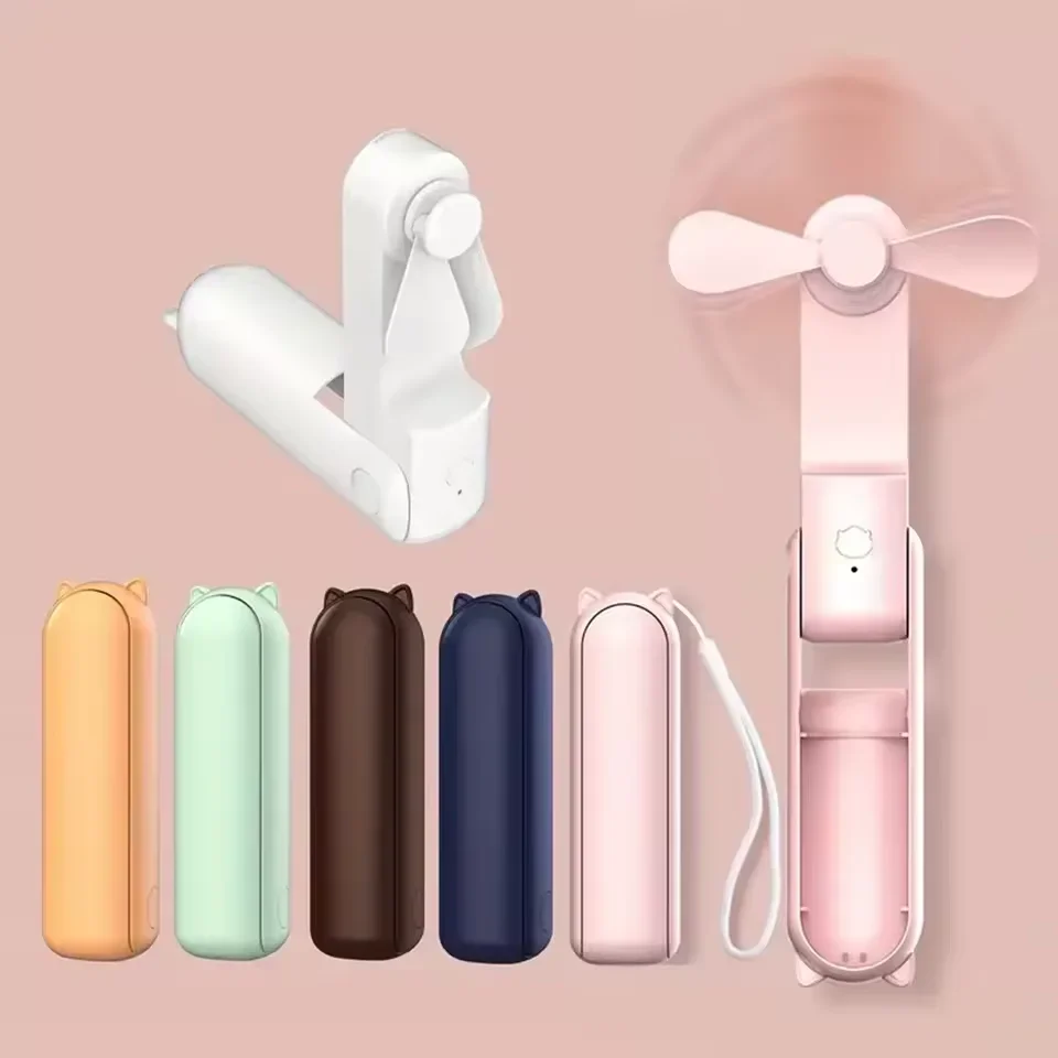Mini Ventilador Portátil 2000mAh Recarregável por USB, Ventilador de Mão Dobrável com 3 Velocidades e Função de Power Bank para Resfriamento