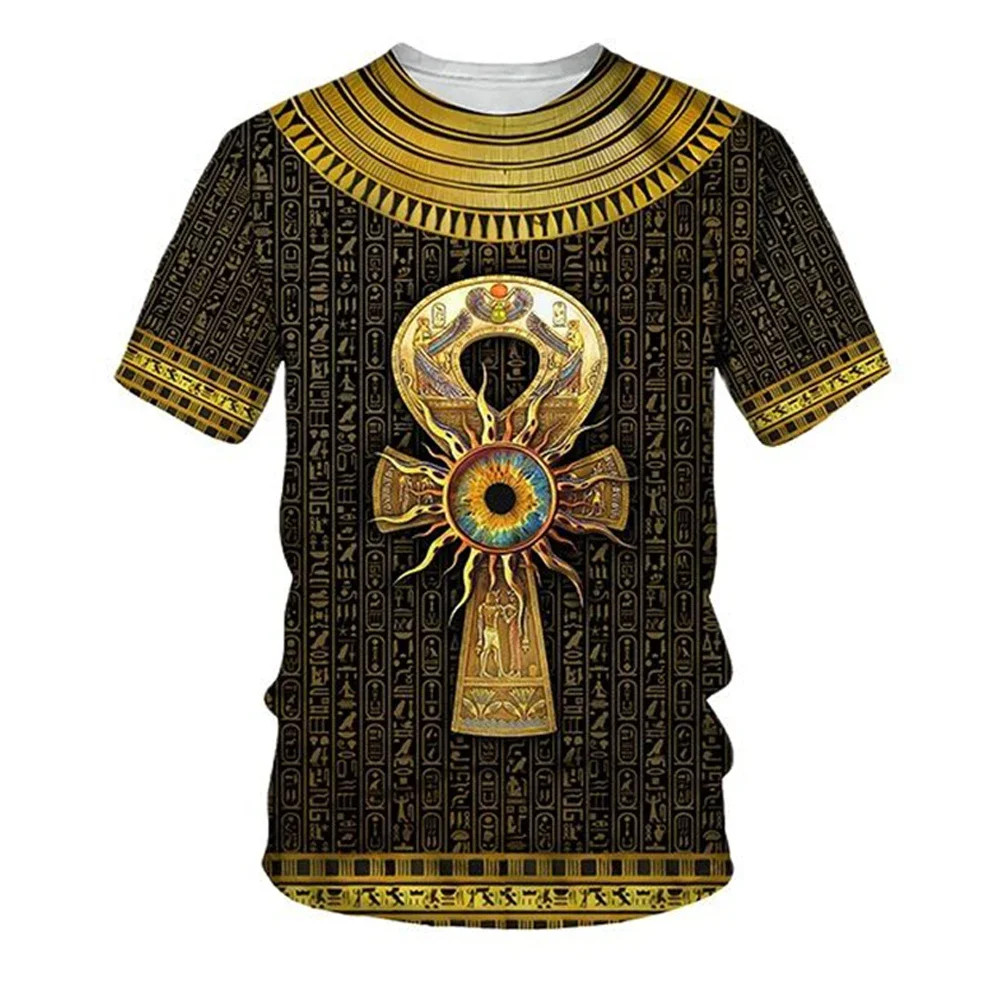 3D Printed Men T-shirt 2024 Summer O Neck Short Sleeve Tops Ancient Egypt Style Male Polyester Fashion Casual Clothing