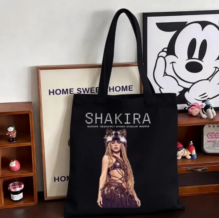 2026 Vintage Poster Style Female Portrait With Wolf Headdress Graphic Canvas Tote Bag Large Black Shoulder Handbag
