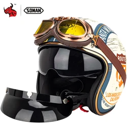 New Retro Motorcycle Helmet Open Face Helmet Leather Scooter Helmets 3/4 Chopper Casco Moto Vespa Vintage Helmet Motorcycle