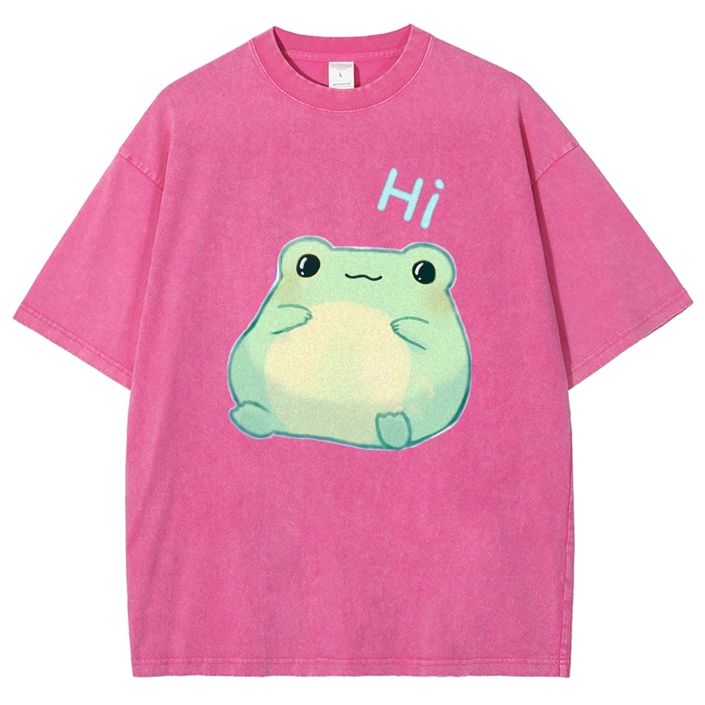 تي شيرت نسائي صيفي برسومات Y2K 100% سرير مغسول كبير الحجم مناسب مع نمط علامة مائية لطيف على شكل ضفدع قابل للتخصيص #5