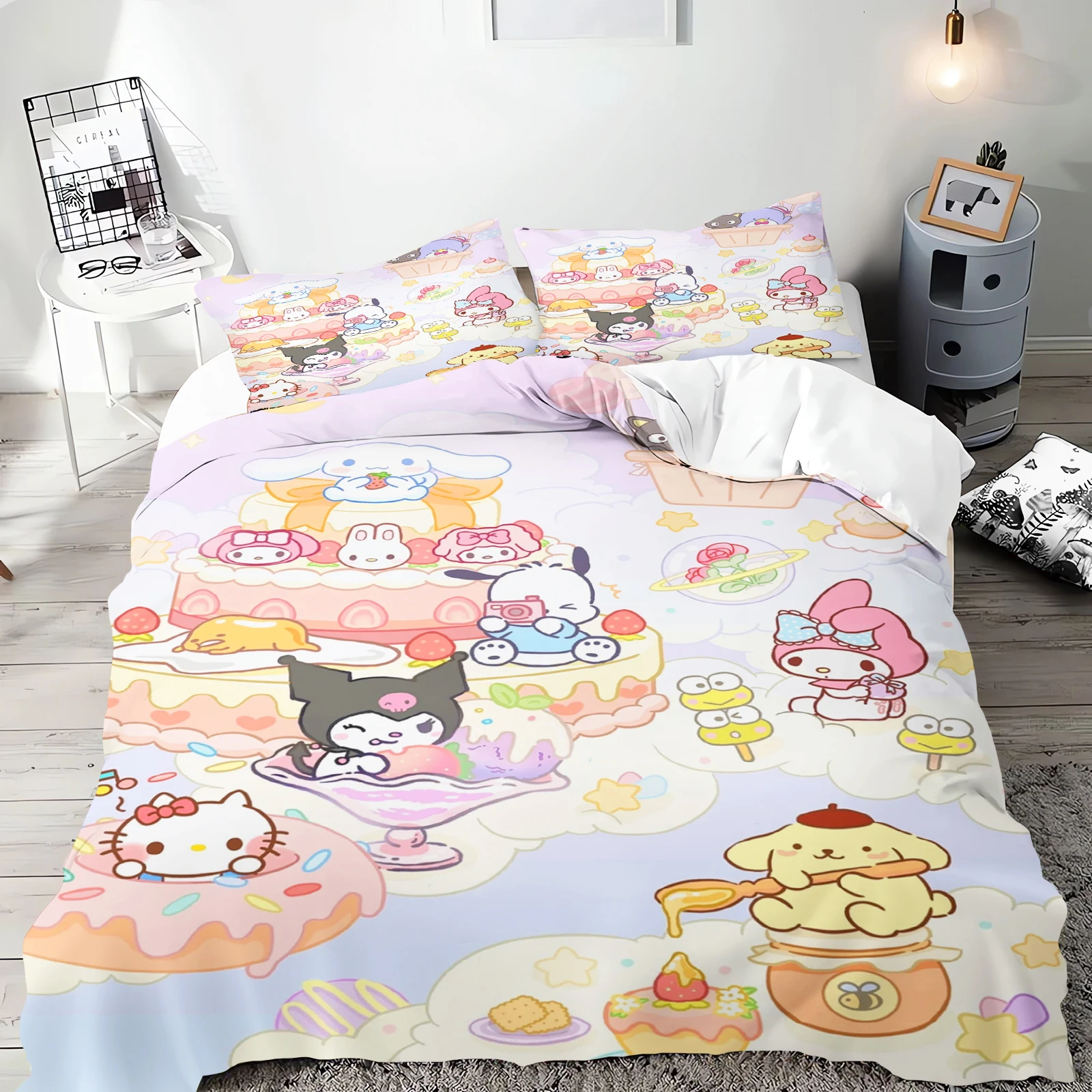 Sanrio Series Kuromi Duvet Bedding Set for Children King Size Luxury Cover 100% Polyester 3-Piece Christmas Gifts Home Decor