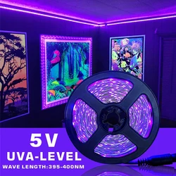 UV DC 5V 1M LED Strip Light UV 385-400nm Black Light 2835 SMD UV Light Flexible LED Strip Light for Glow Fluorescent Party