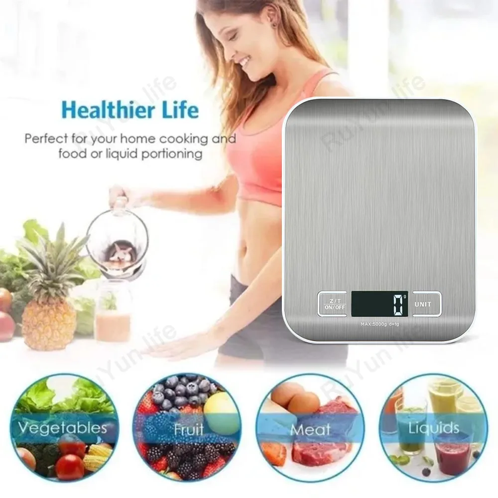 Portable Electronic Digital Kitchen Scale with Timer High Precision LED Display Household Weight Balance Measuring Tools