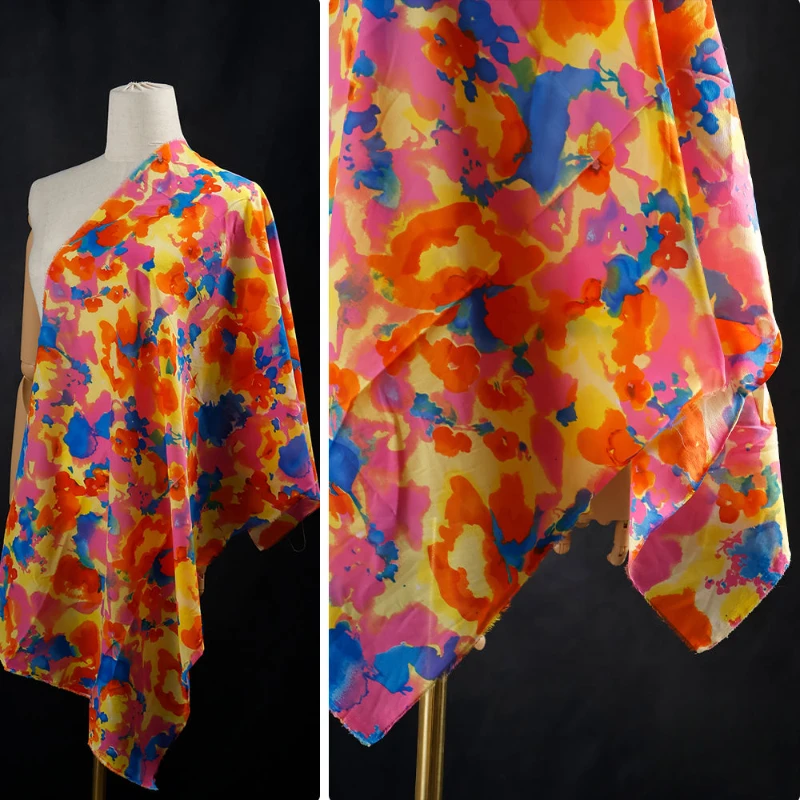 Spring and Summer Elastic Skin Friendly Drape Color Tie Dye Silk, Mulberry Silk, Silk Fabric Designer Dress Fabric