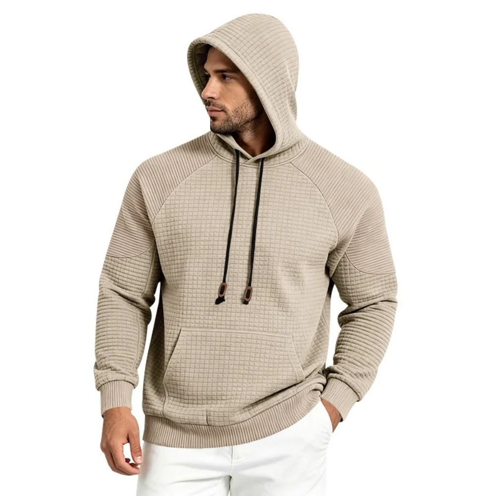Solid Color Waffle Knit Hooded Sweatshirt for Men with Long Sleeves and Regular for Fit Designed for Summer and Mobility