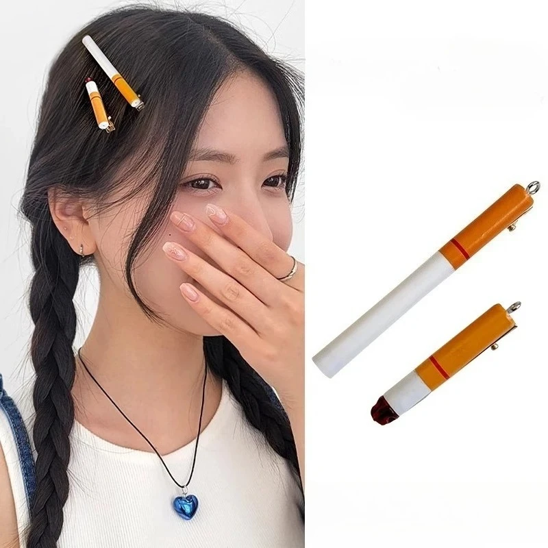 4PC Personalized Funny Simulation Cigarette Hair Side Clips Vintage Hairpin for Girls Women Korean Hair Accessories