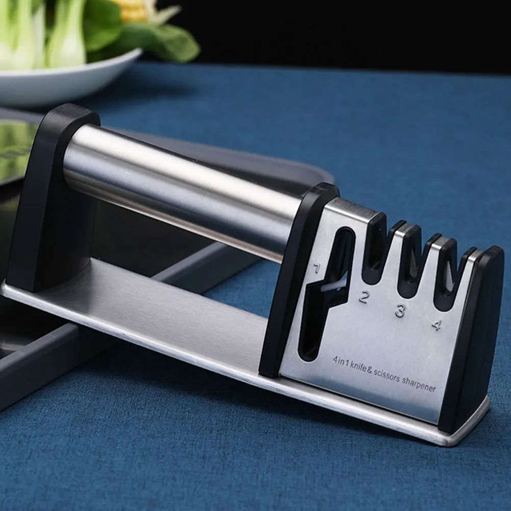 

4 in 1 Knife Sharpener Cutlery Kitchen Ceramic Bar Scissor Ergonomic Convenient Household Chef Daily Countertop Anti Skid