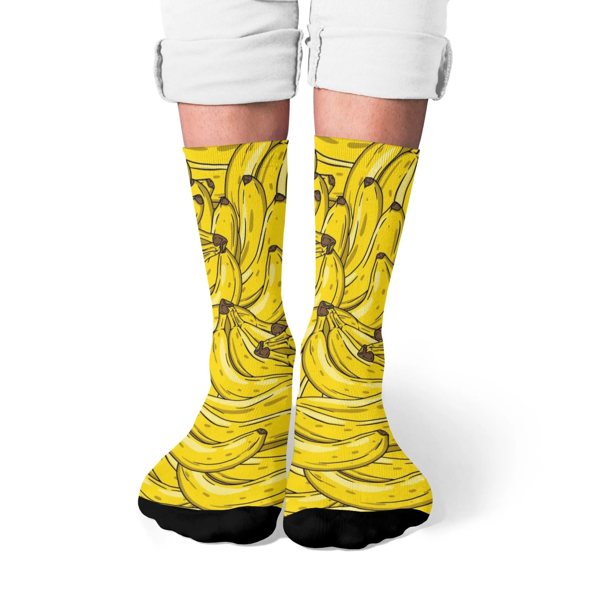 Trendy Fashion Novelty Funny Men's Crew Socks Banana Print Perfect Festival Gift for Boyfriend Husband Unique Fruit Style Socks