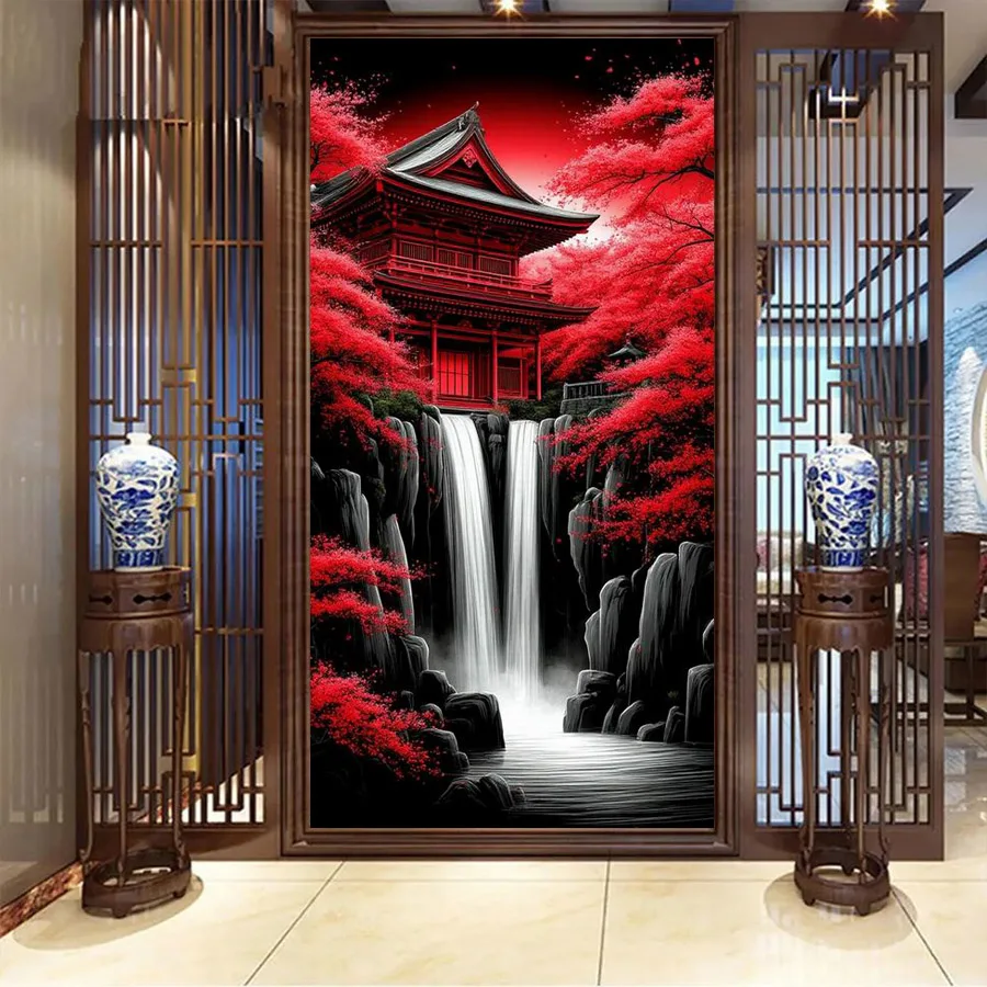 

Fullcang красный мангровый фолз большой размер Diy алмазная живопись пейзаж полный квадратный круглый дрель мозаика вышивка картина Настенный декор