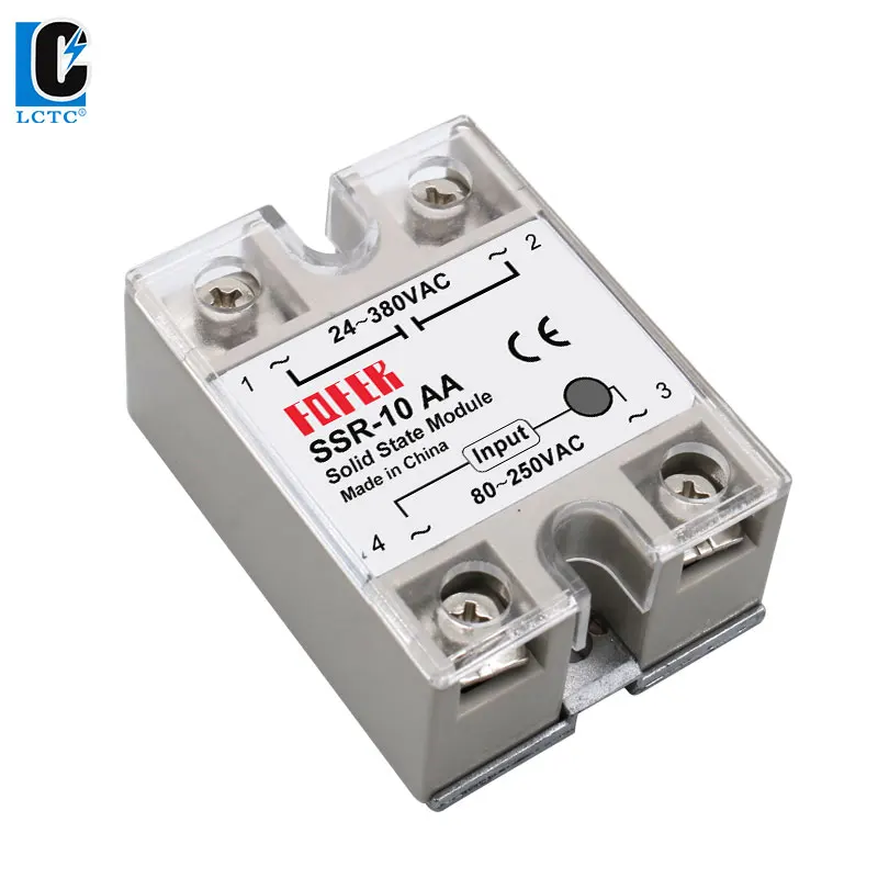 LCTC 1pcs Solid State Relay Single Phase Non-contact SSR DC To DC AC To AC DC To AC 24-380VAC 10A 25A 40A 50A 60A 80A 100A