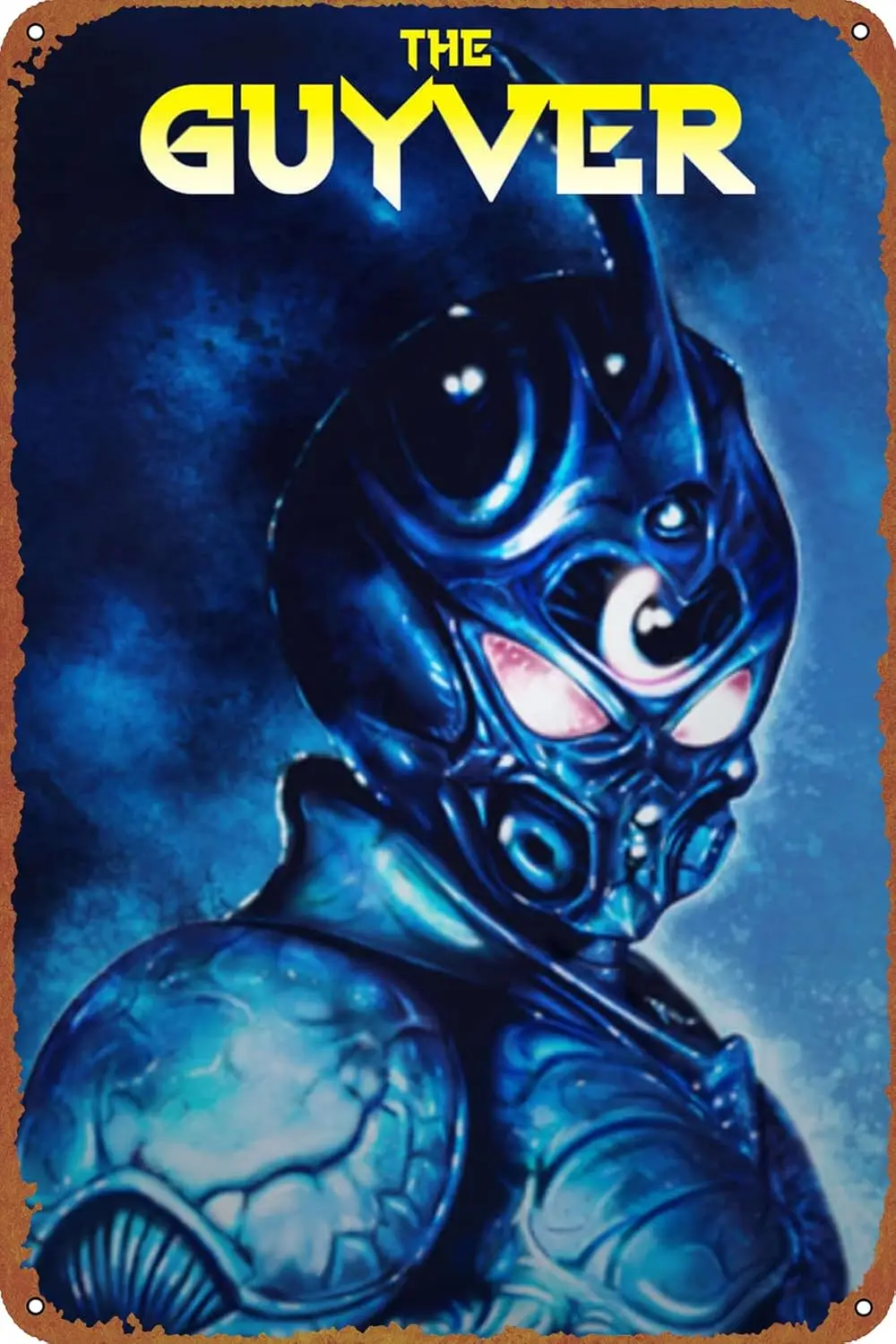 Letrero de metal retro con diseño del póster de la película Guyver, letrero de metal para Halloween, letrero de metal para decoración de pared de cuevas, bares, clubes, hogares, letrero de metal de 8x12 pulgadas