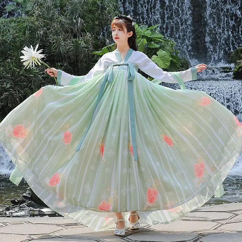 

Женский комплект Ханьфу: юбка-ру с высокой талией, традиционный китайский наряд для лета и осени, облегающий, для косплея, для взрослых