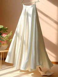 High Quality French Luxury Lady High Waist Long Skirt For Women 2024 New Spring Summer Korean Fashion Casual A-line Satin Skirt