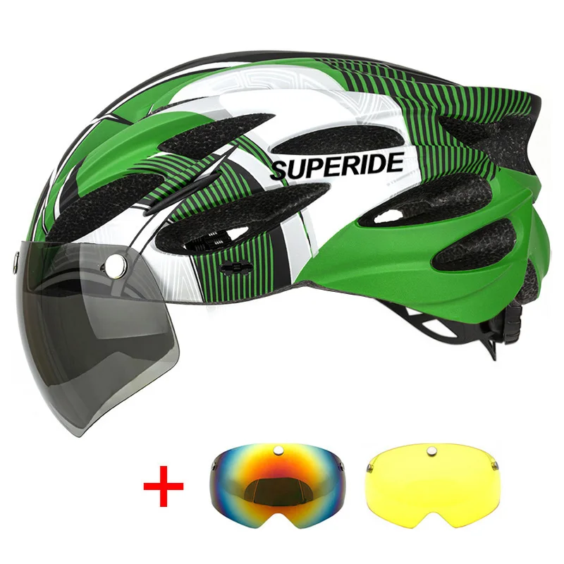 SUPERIDE Ultraleichter Fahrradhelm mit magnetischen Googles und Sonnenblende für Herren und Damen, In-Mold-Rennrad, MTB-Fahrradhelm