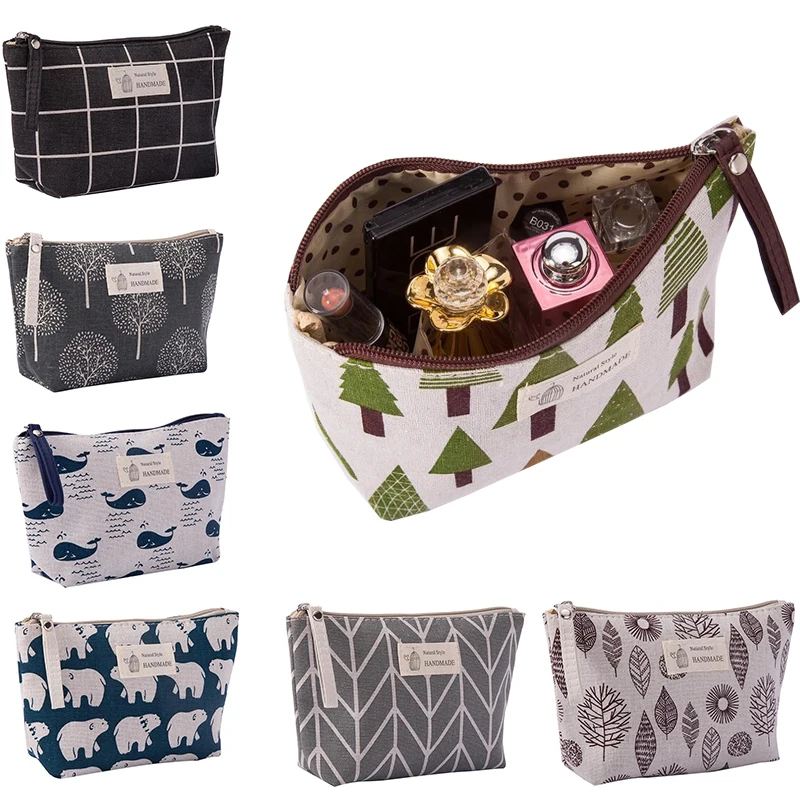 Women Travel Makeup Toiletry Bag Organizer Tree Animal Plant Print Cosmetic Bag Lady Pencil Case Makeup Bag Wash Bags Pouch Kit