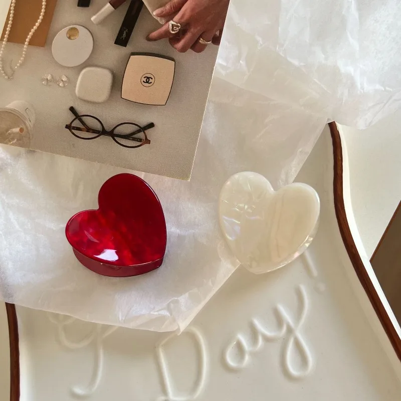 

Красные мини-заколки для волос в форме сердца, корейские элегантные ацетатные заколки для челки, для женщин и девушек, милые, нескользящие, не повреждающие волосы, на каждый день